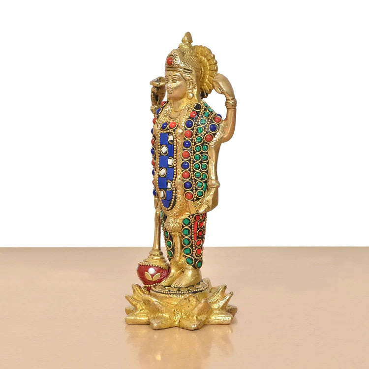 Brassaura® Brass Lord Vishnu Standing Idol | Height 8 Inches