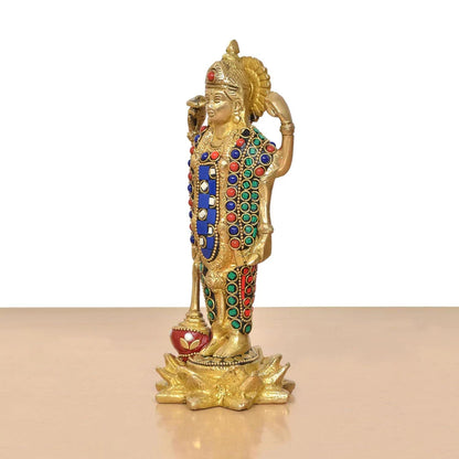Brassaura® Brass Lord Vishnu Standing Idol | Height 8 Inches