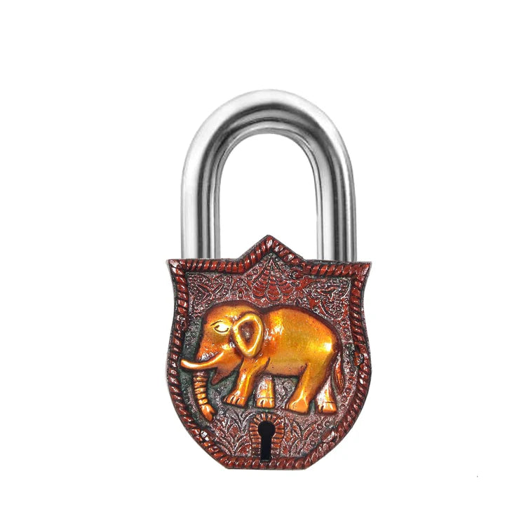 Brassaura® Elephant Motif Brass Door Lock | Multicolor Handcrafted Finish | Height 4.5 Inches