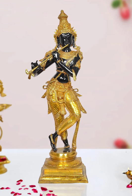 Brassaura® Brass Krishna Playing Flute Statue | Height 35 Inches