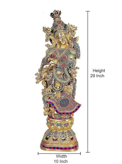 Brassaura® Brass Radha Krishna Statue Pair | 30 Inch Multicolor Standing Idols