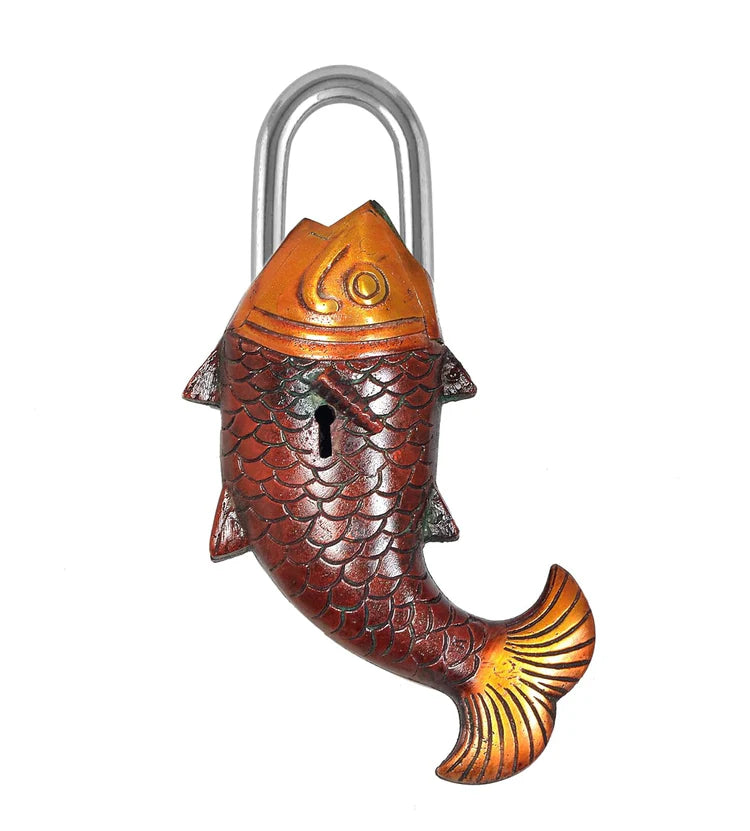 Brassaura® Fish Shape Brass Door Lock | Multicolor Handcrafted Finish | Height 7 Inches