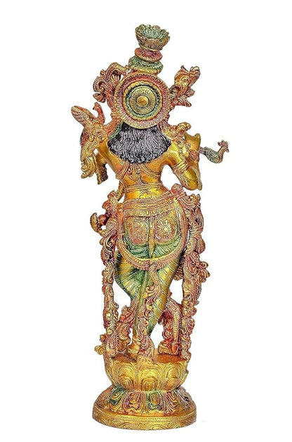 Brassaura® Brass Radha Krishna Statue Pair | 13.5 Inch Multicolor Idols | Handcrafted Brass Murti Set for Home & Temple