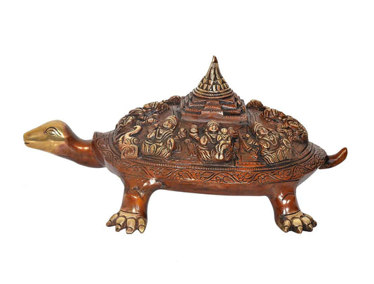 Brassaura® Brass Ashtalakshmi Shree Yantra Tortoise Figurine | Height 6.5 Inches