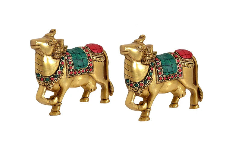 Brassaura® Brass Kamdhenu Cow Pair Wall Hanging | Height 4 Inches