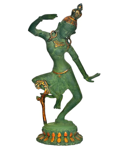 ब्रासोरा® वृंदावन वेणुगोपाल कृष्ण पीतल की प्रतिमा मोर के साथ | एंटीक नीला और सुनहरा रंग | ऊँचाई 20 इंच