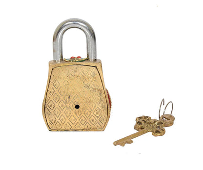 Brassaura® Owl Shape Brass Door Lock with Meenakari Work | Height 4.5 Inches