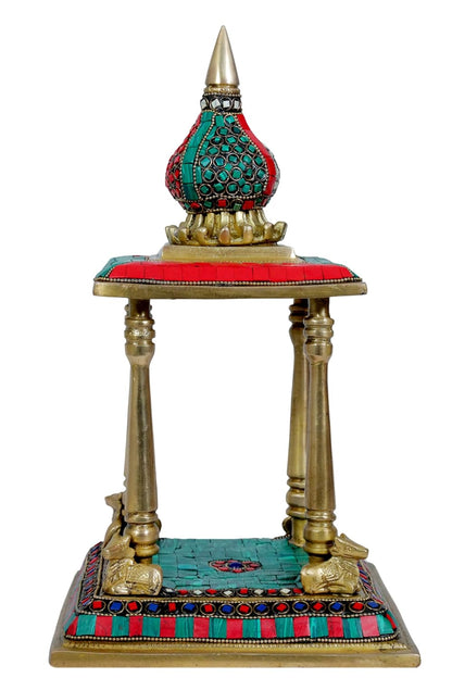 Brassaura™ Brass Gem Stone Work Temple Statue for Home and Decor Show Piece for Living Room Handmade Brass Mandir Modern Artwork For Home Entrance And Good Luck Diwali Gift Height 36 cm Weight 4.24 Kg