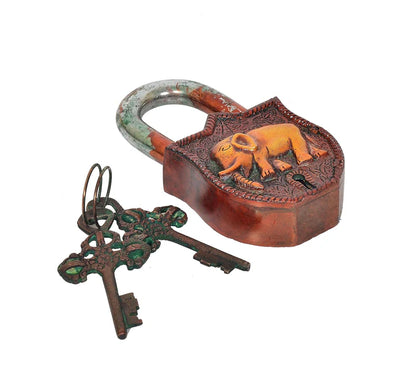 Brassaura® Elephant Motif Brass Door Lock | Multicolor Handcrafted Finish | Height 4.5 Inches
