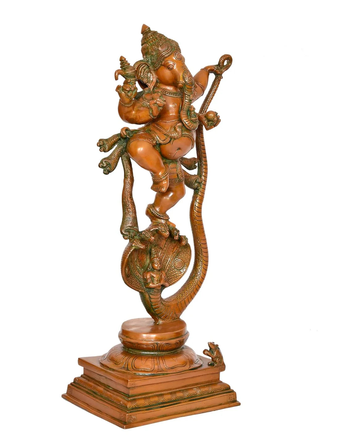Brassaura® Dancing Ganesha on Sheshnaag Brass Statue | Traditional Multi Tone Finish | Height 27 Inches