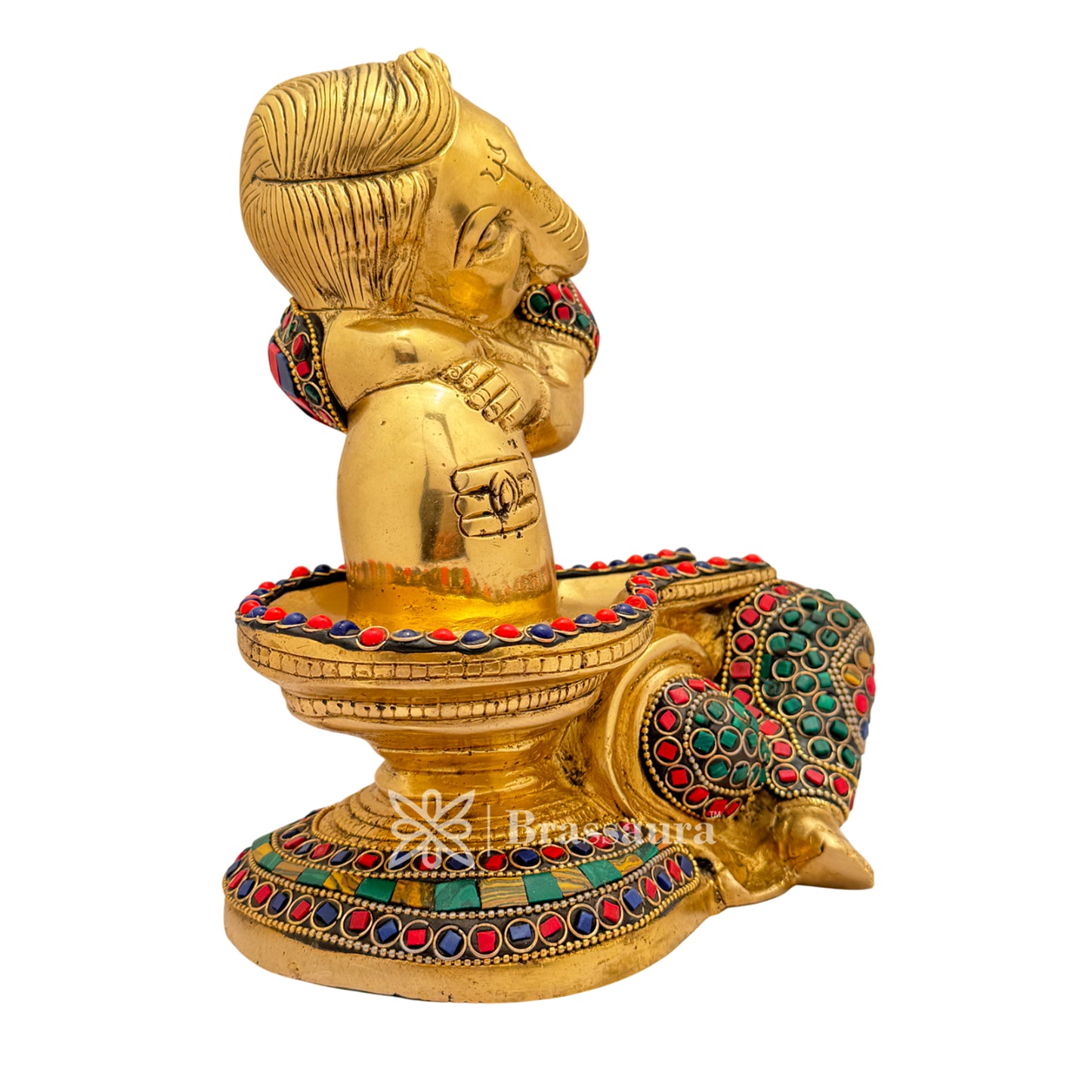 Brass Gem Stone Work Ganesha and Shivling Idol for Home and Decor Weight 4.7 Kg Height 20 cm