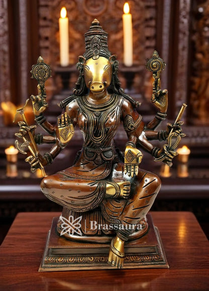 Brassaura™ Brass Varahi Idol – Height 14 Inches & Weight 6.5 Kgs | Meditation & Worship Space Accent