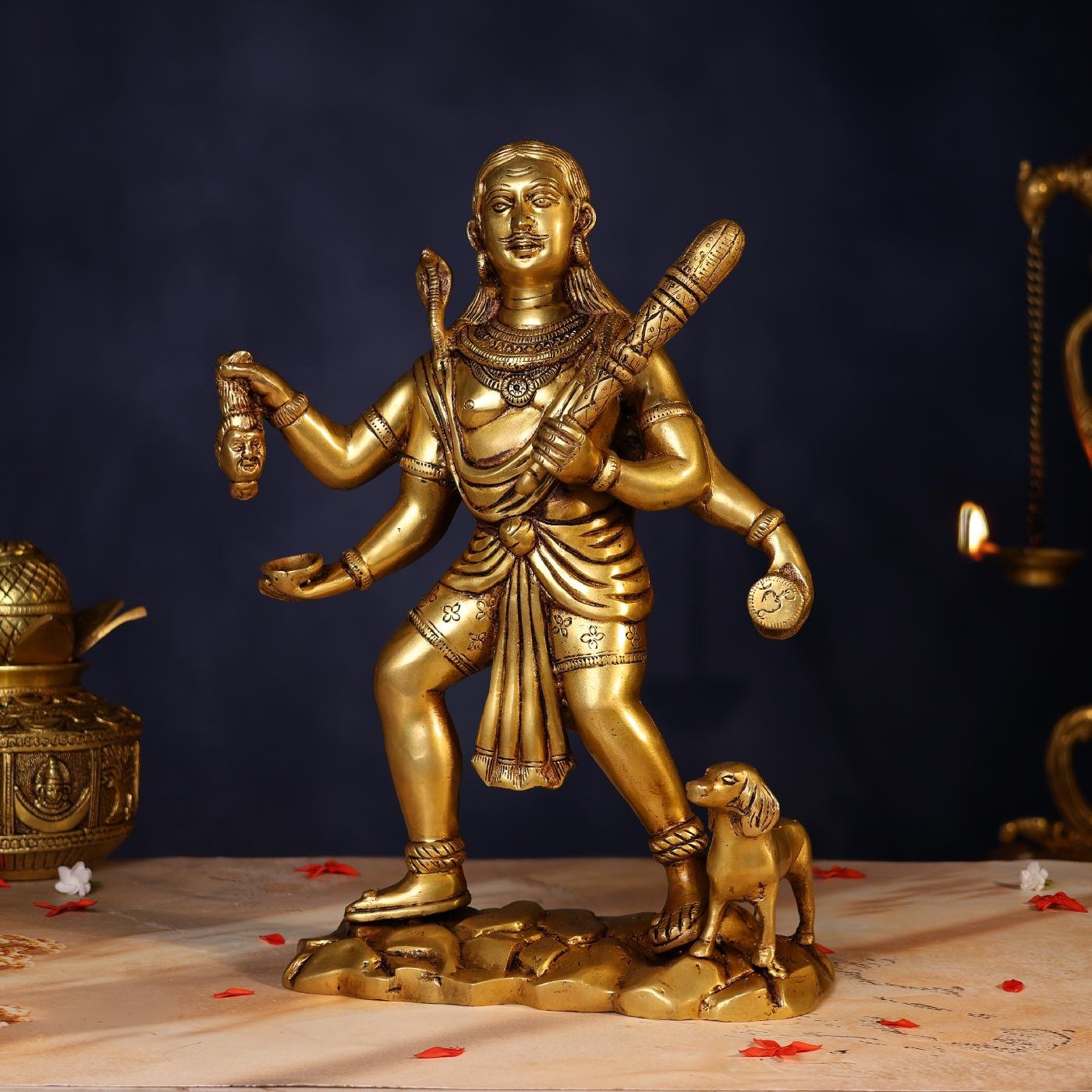 BRASS BHAIRAV BABA IDOL - 15 INCH PURE HANDCRAFTED MURTI FOR POOJA
