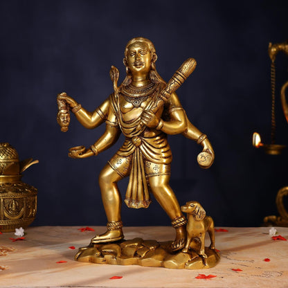 BRASS BHAIRAV BABA IDOL - 15 INCH PURE HANDCRAFTED MURTI FOR POOJA