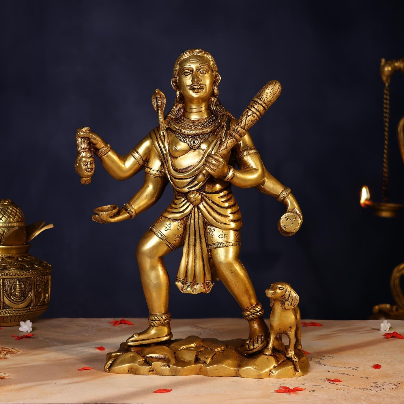 BRASS BHAIRAV BABA IDOL - 15 INCH PURE HANDCRAFTED MURTI FOR POOJA