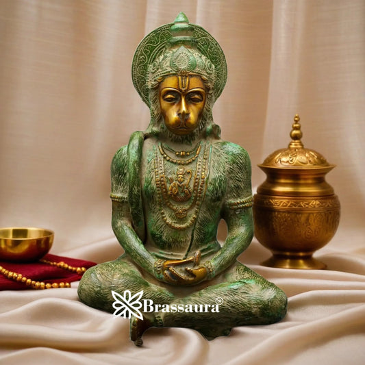 Brassaura™ Artistic Brass Hanuman Idol – Height 11 Inches & Weight 4.7 Kgs | Devotional Use