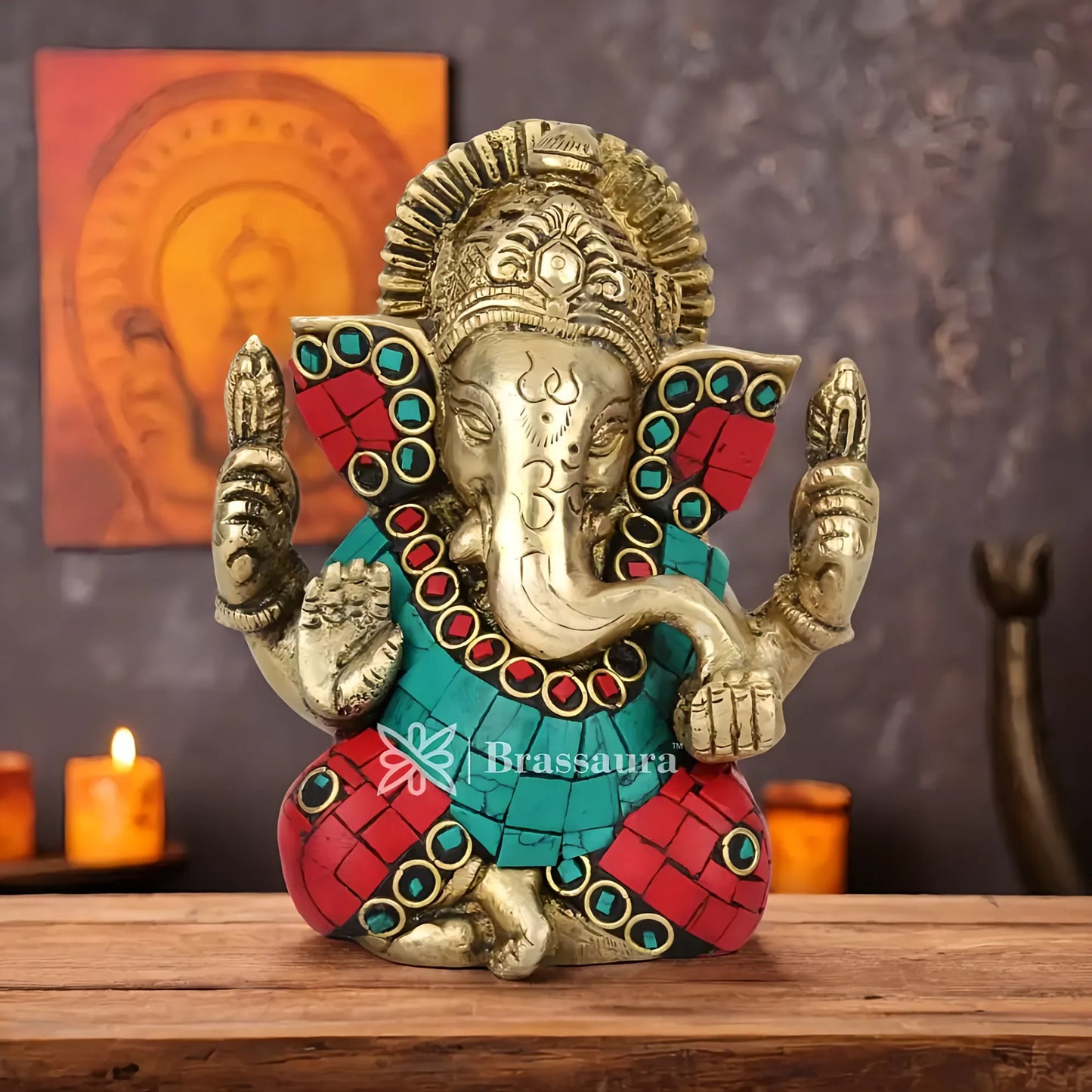 Brassaura™ Brass Ganesha Statue | Handcrafted Vinayaka Idol for Home & Décor | Height 6 Inches & Weight 1.6 Kgs