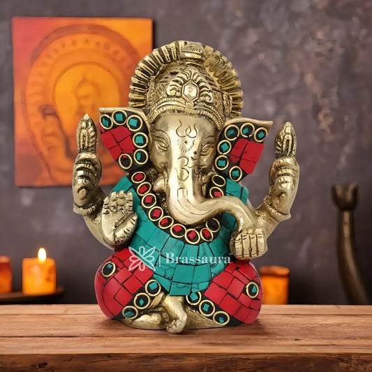 Brassaura™ Brass Ganesha Statue | Handcrafted Vinayaka Idol for Home & Décor | Height 6 Inches & Weight 1.6 Kgs