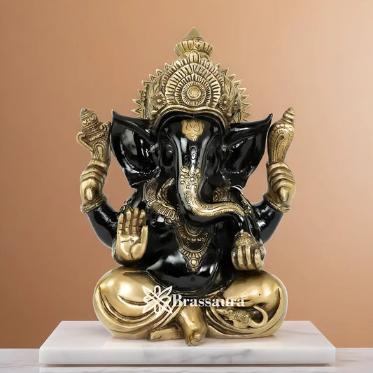 Brassaura™ Brass Ganesha Idol | Height 12 Inches & Weight 8.8 Kgs