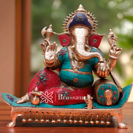 Brassaura™ Brass Ganesha Statue for Home and Decor | Weight 16 Kgs | Height 16 Inches