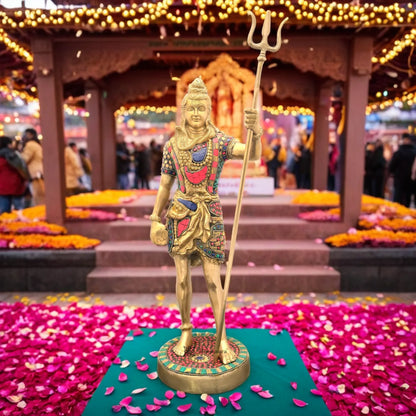 Brassaura™ Brass Gem Stone Work Shiva Idol – Height 25.2 Inches & Weight 10 Kgs | Divine Décor & Worship