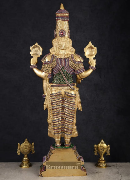 Brassaura™ Grand Brass Lord Venkateshwara Idol with Diamond Stud Work – 33.5 Inches, 20 Kgs