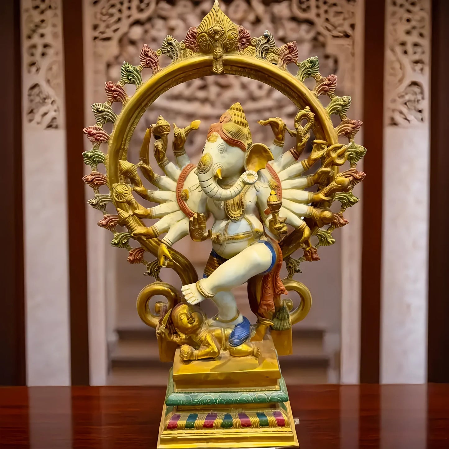 Brassaura® Brass Dancing 10 Hand Ganesha Statue | Height 26 Inches
