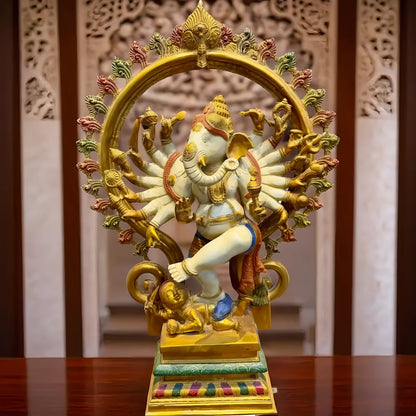 Brassaura® Brass Dancing 10 Hand Ganesha Statue | Height 26 Inches