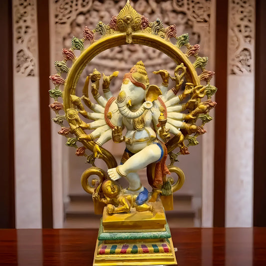 Brassaura® Brass Dancing 10 Hand Ganesha Statue | Height 26 Inches