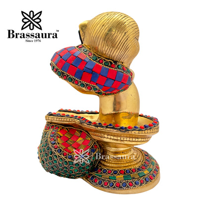 Brass Gem Stone Work Ganesha and Shivling Idol for Home and Decor Weight 4.7 Kg Height 20 cm