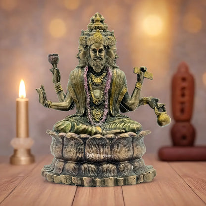Brassaura™ Resin Brahm Dev Statue – Height 5 Inches & Weight 0.355 Kgs | Handcrafted Creator Deity Idol for Temple Décor