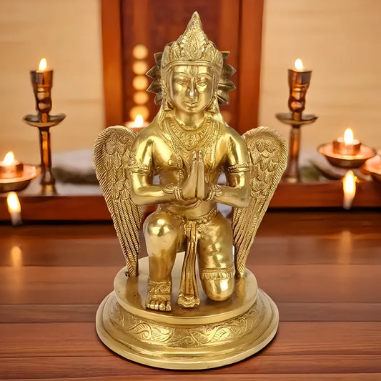 Brassaura™ Brass Garuda Idol – Height 9.2 Inches & Weight 2.6 Kgs | Temple Room & Worship Accent