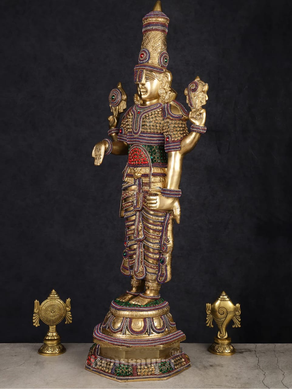 Brassaura™ Grand Brass Lord Venkateshwara Idol with Diamond Stud Work – 33.5 Inches, 20 Kgs