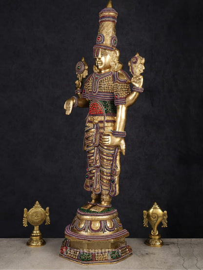Brassaura™ Grand Brass Lord Venkateshwara Idol with Diamond Stud Work – 33.5 Inches, 20 Kgs