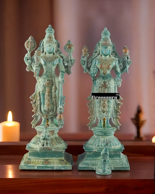 Brassaura™ Exquisitely Detailed Brass Idols Pair – 15-Inch, 9.3kg – Symbol of Prosperity, Protection & Divine Grace for Home Temple or Sacred Spaces