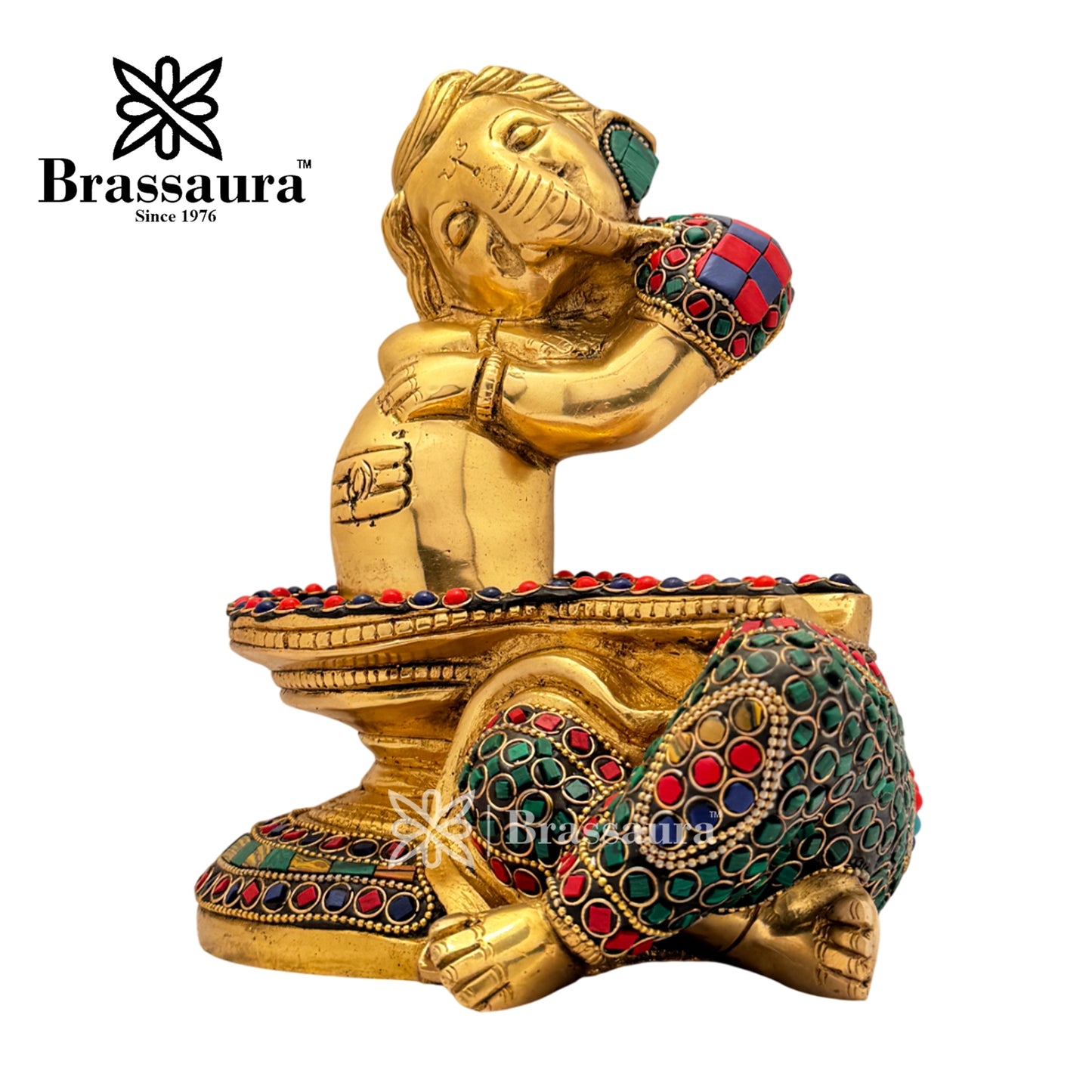 Brass Gem Stone Work Ganesha and Shivling Idol for Home and Decor Weight 4.7 Kg Height 20 cm