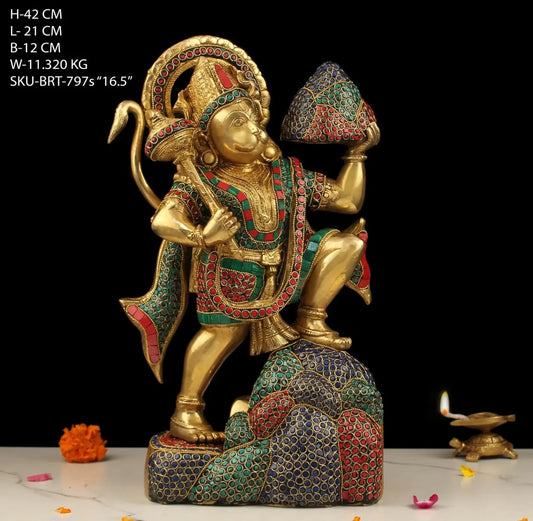 Brassaura™ Brass Gemstone Hanuman Ji Idol – Height: 16.5", Weight: 11.32 kg |