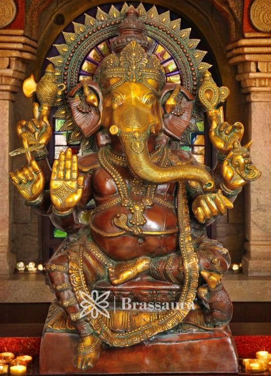 Brassaura™ Brass Ganesha Statue for Home Decor | Weight 63 Kgs | Height 37 Inches