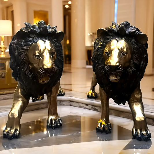 Brassaura™ Majestic Brass Lion Sculpture Pair – Height 48" | Total Weight 400 Kgs