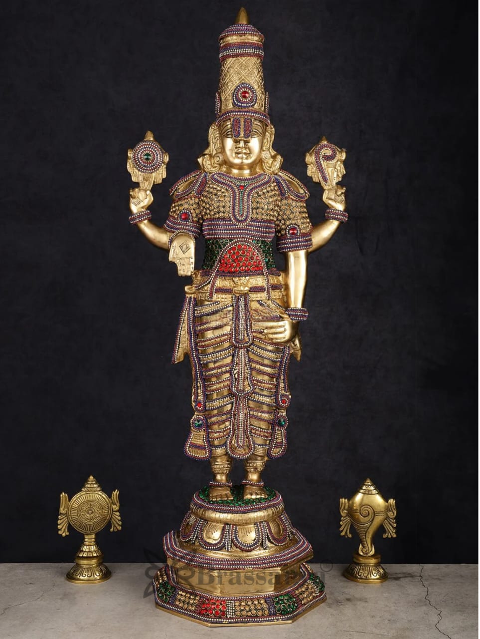 Brassaura™ Grand Brass Lord Venkateshwara Idol with Diamond Stud Work – 33.5 Inches, 20 Kgs