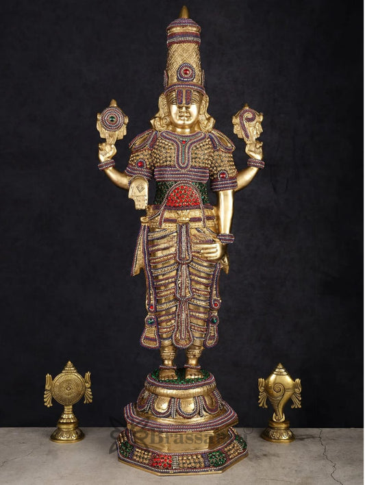 Brassaura® Grand Brass Lord Venkateshwara Idol with Diamond Stud Work – 33.5 Inches