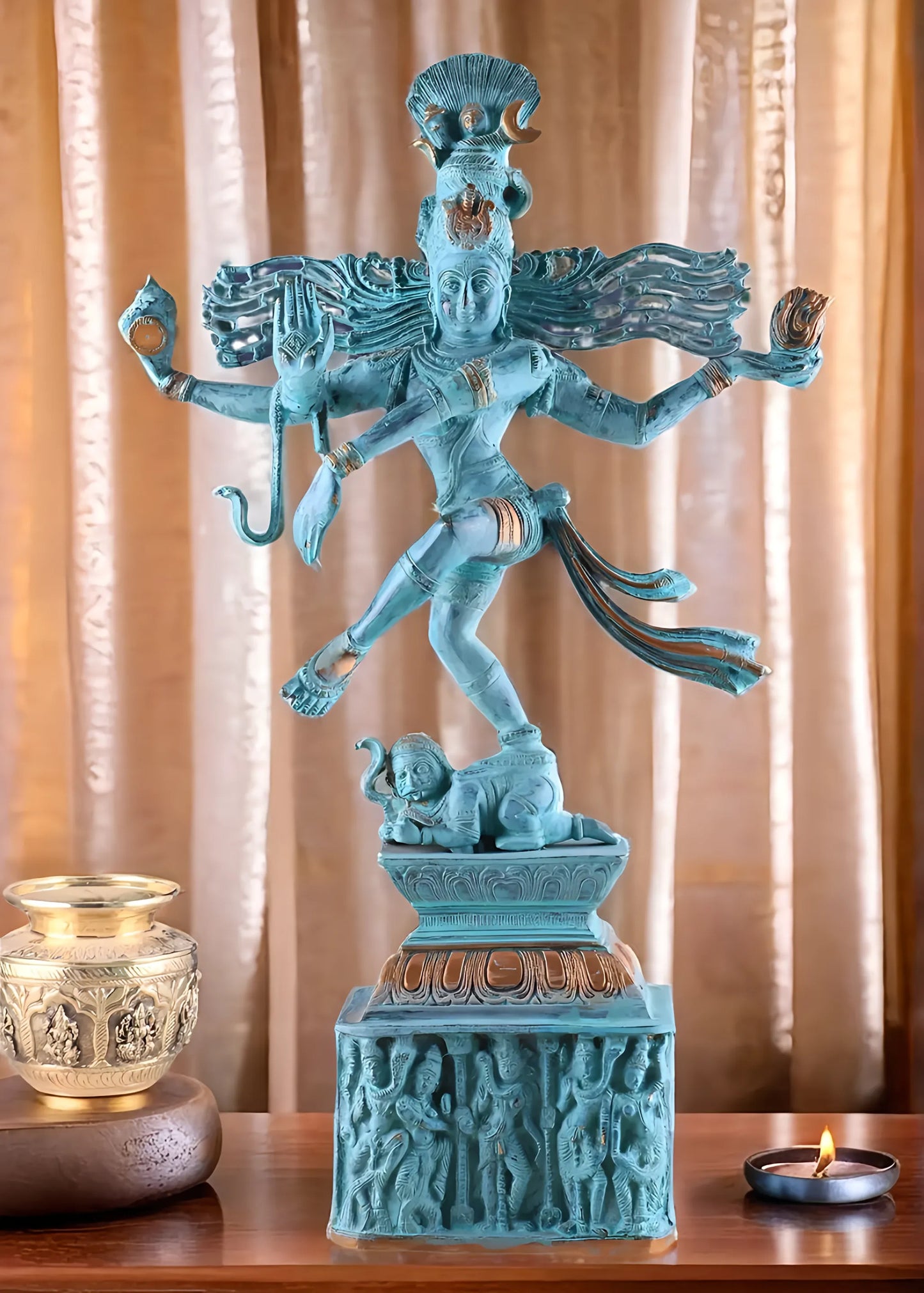 Brassaura™ Vintage Brass Dancing Shiva Nataraja Statue in Patina Finish | Height 21 Inches & Weight 8 Kgs | Home & Temple Décor
