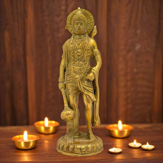 Brassaura™ Exquisite Brass Hanuman Statue – Height 10.4 Inches & Weight 2.4 Kgs | Temple Décor