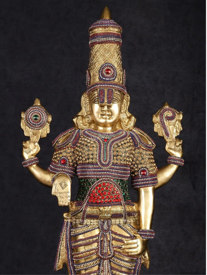 Brassaura™ Grand Brass Lord Venkateshwara Idol with Diamond Stud Work – 33.5 Inches, 20 Kgs