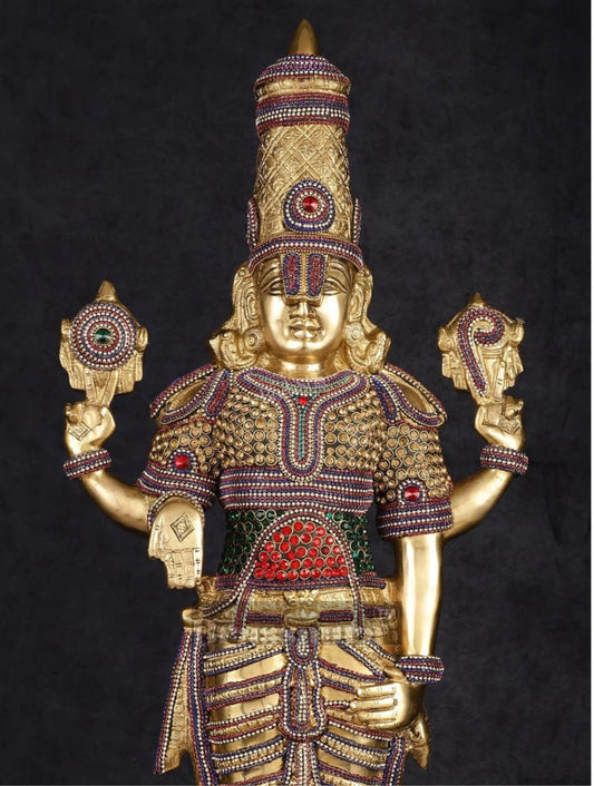 Brassaura® Grand Brass Lord Venkateshwara Idol with Diamond Stud Work – 33.5 Inches