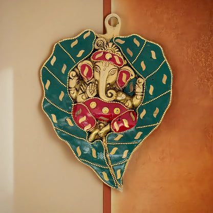 Brassaura™ Brass Gem Stone Pipal Ganesha Wall Hanging Statue For Home-Decor Weight 1 Kgs