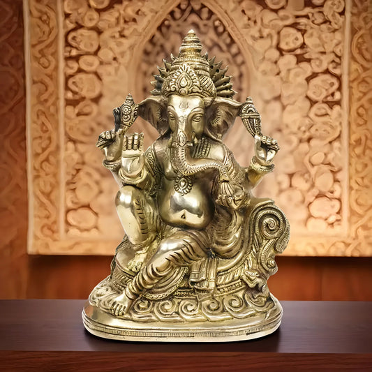 Brassaura™ Brass Ganesha Statue | Height 13.7 Inches & Weight 4.6 Kgs