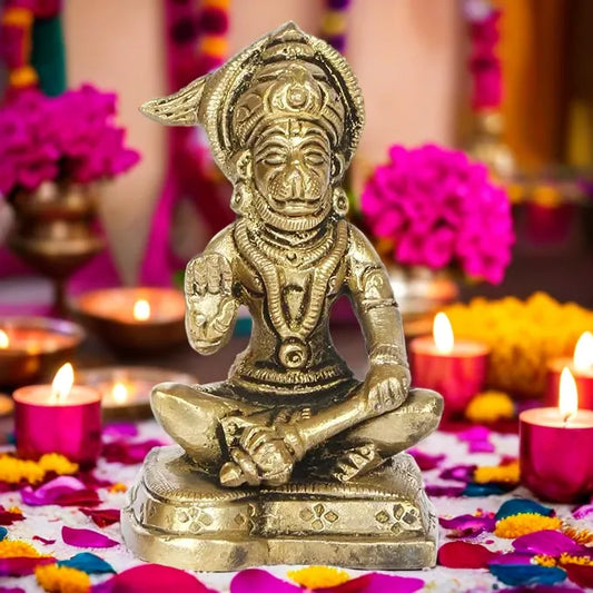 Brassaura™ Brass Hanuman Murti for Home Temple – Height 4.4 Inches & Weight 0.25 Kgs