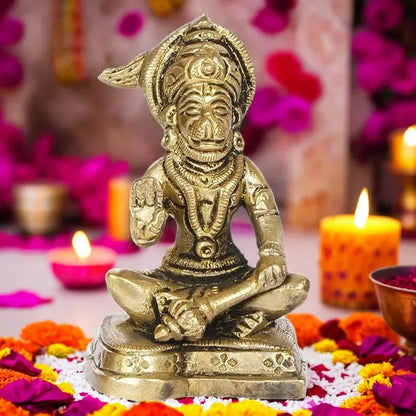Brassaura™ Brass Hanuman Murti for Home Temple – Height 4.4 Inches & Weight 0.25 Kgs