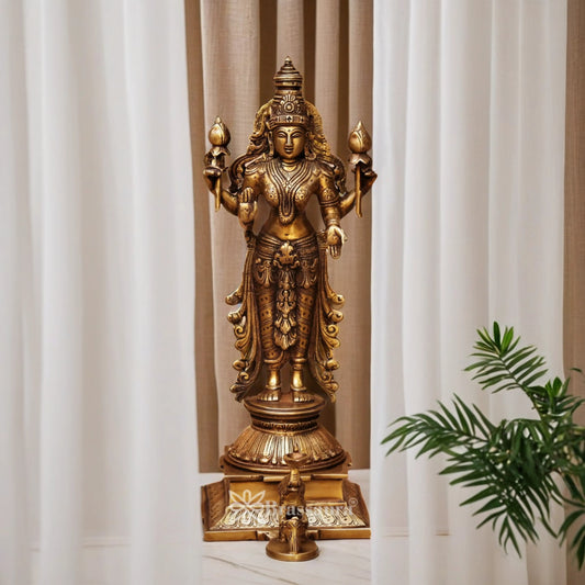 Brassaura™ Traditional Brass Laxmi Idol – Height 15 Inches & Weight 4.7 Kgs | Hindu Devotional Murti